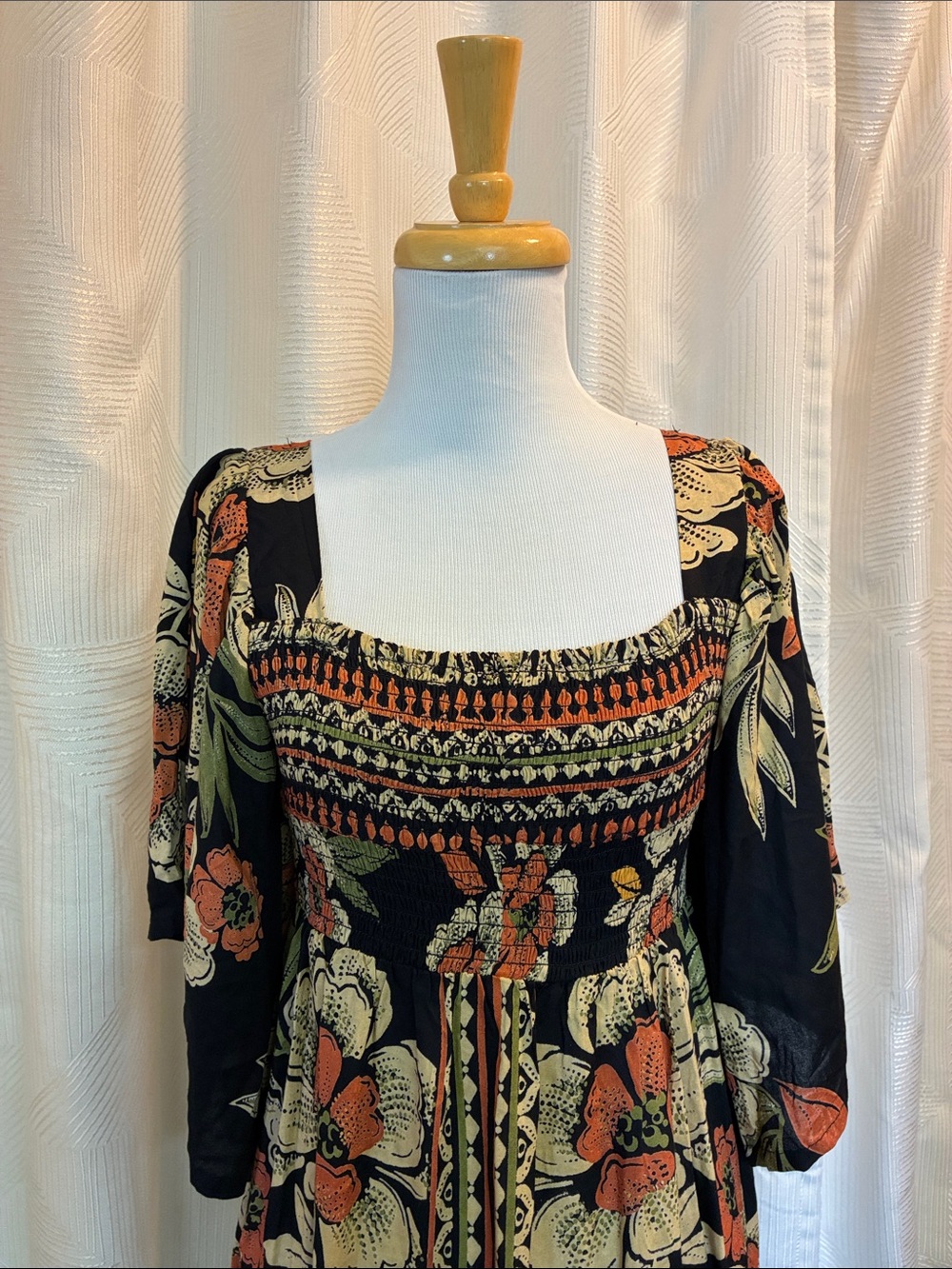 Angie Black Maxi Dress with Orange and Cream Floral Print
